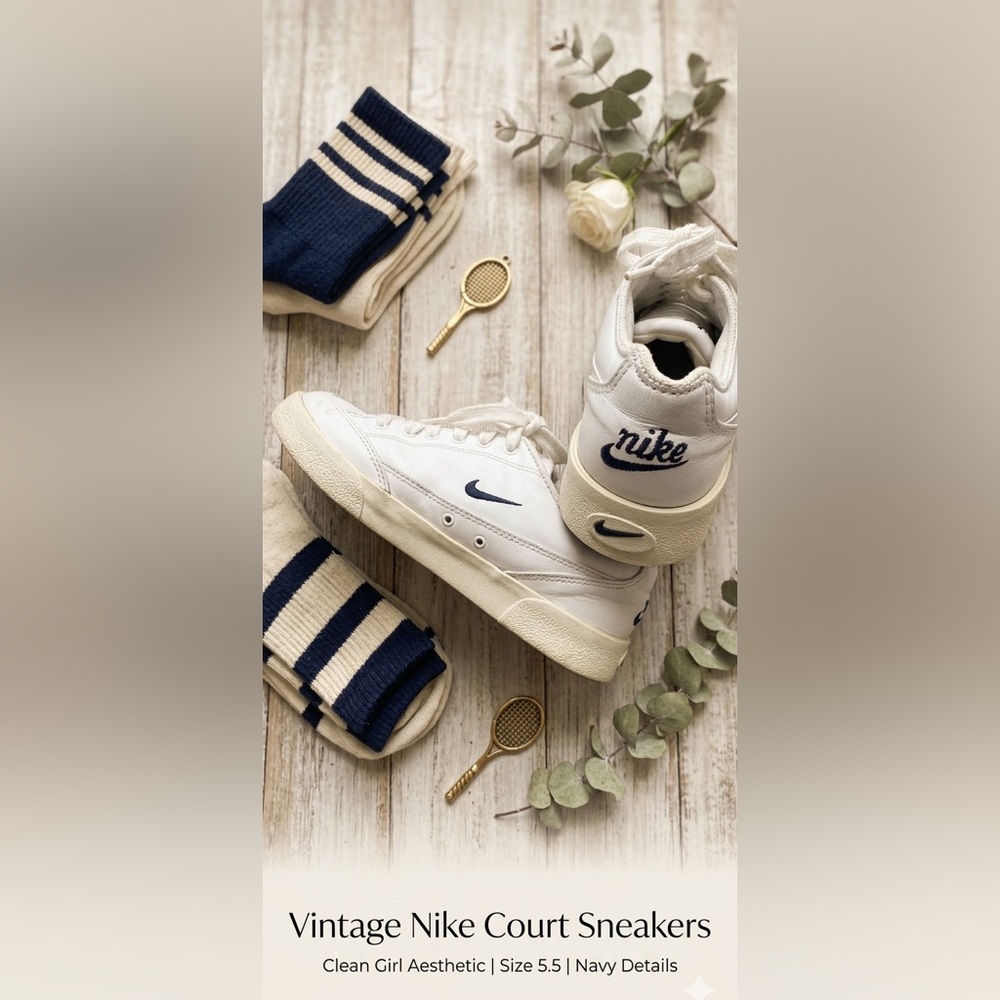 Vintage Nike GTS 97 Canvas Low Top Sneakers White Navy Blue 5.5